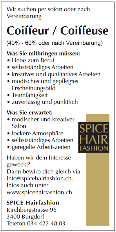 Stelleninserat SPICE Hairfashion